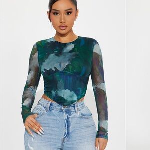 Fashion Nova Multicolor Abstract Bodysuit